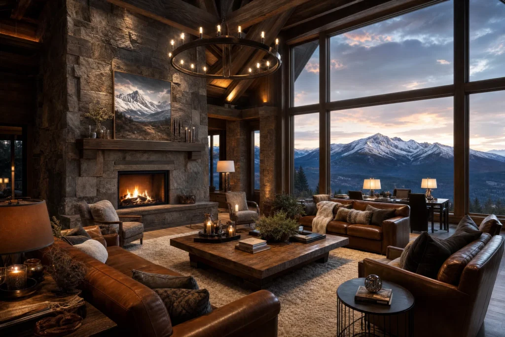 awesome mountain view for snowshoe remax and is a pic of a fireplace looking out a window at the mountains
