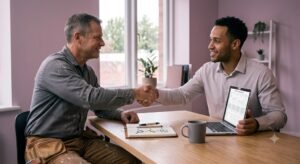 Contractor shaking hands with a web design partner, an example of the trust-first approach behind Pittsburgh home service website design