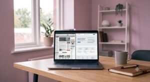 Website Transformation Built Around the Next Click 2 Split-screen laptop comparison showing a cluttered website versus a clean website transformation